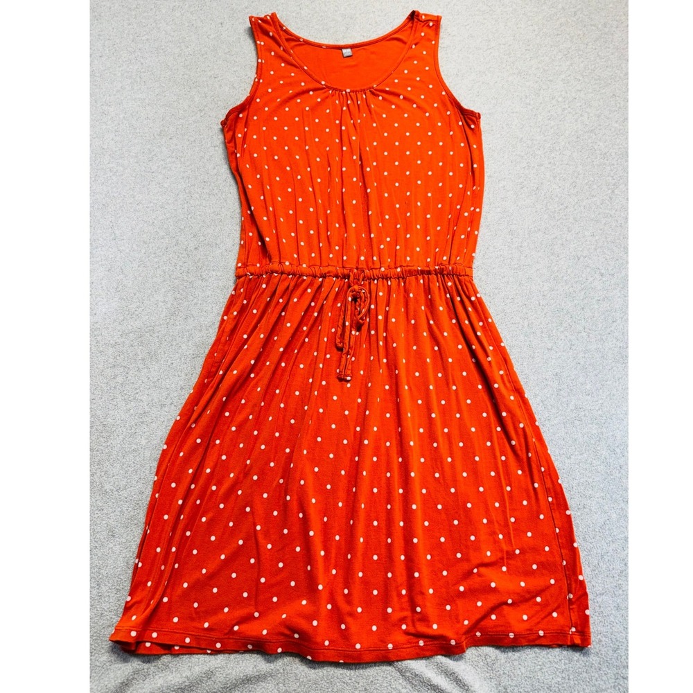Uniqlo Polka Dot Dress Womens Small Orange White Drawstring Waist Sleeveless